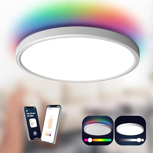 TALOYA Funciona con Apple Homekit - Lámpara de techo LED de montaje empotrado, 18 pulgadas, 40 W, luz de techo inteligente regulable con