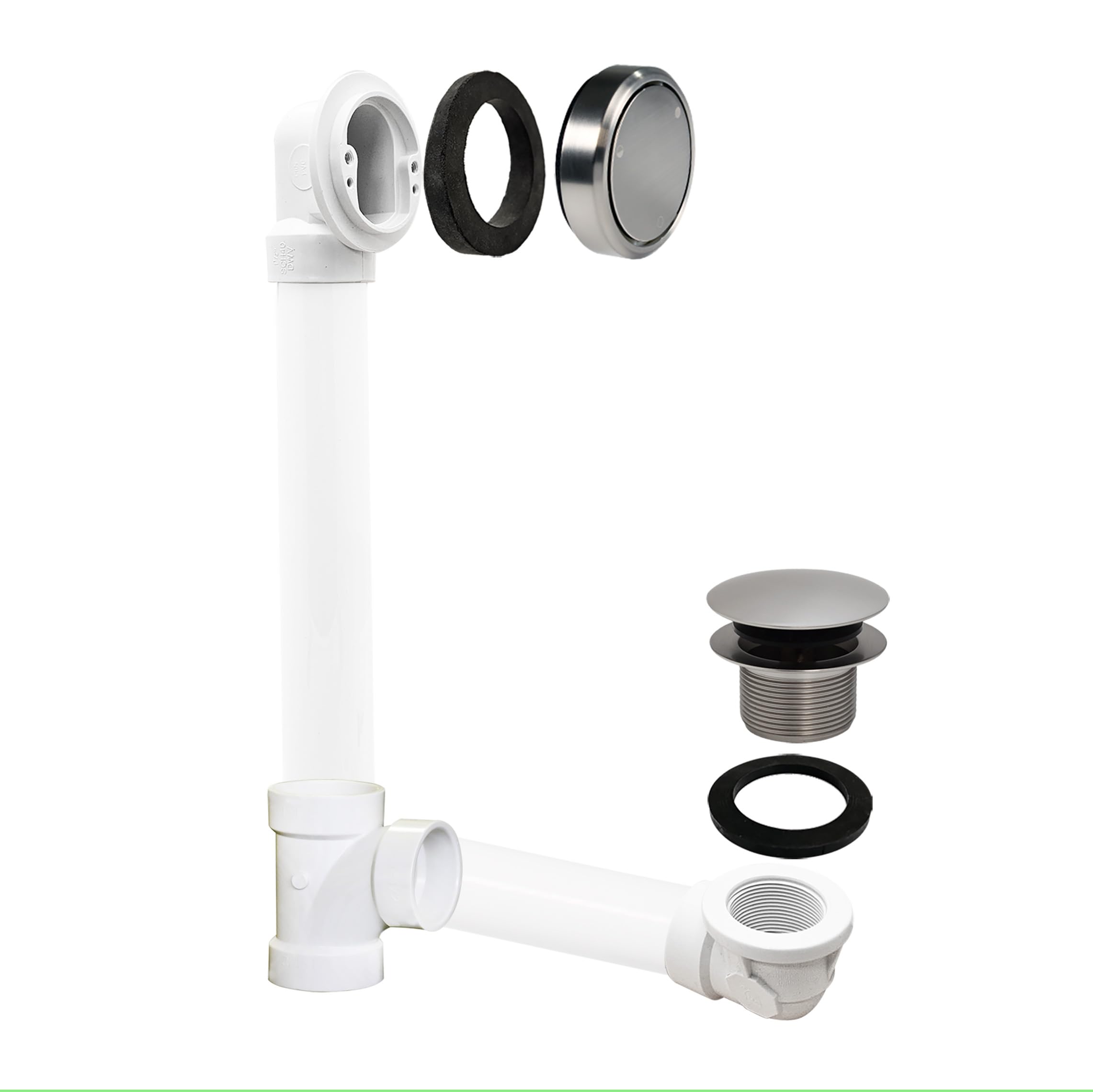 Westbrass Satin Nickel R493chpm-07 Bathtub Trim Kit With Patented Deep Soak 2-Hole Overflow Cover And Tip-Toe Drain Plug - Sch. 40 Plumber's Pack,