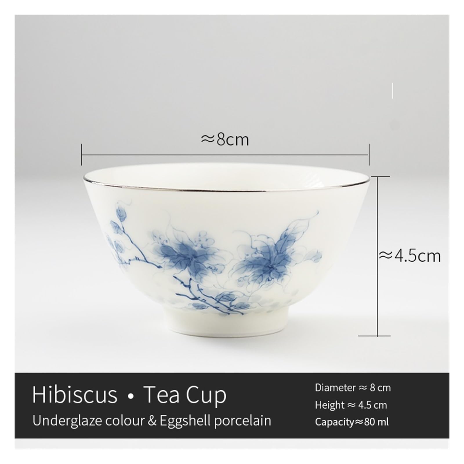 Filiżanka Do Herbaty Ręcznie Malowana Hibiskus Antyczna Niebiesko-biała Porcelanowa Miseczka Na Herbatę Ceramiczna Herbata Gongfu Prezent Chińska Kultura Herbaciana Zestaw 80ml WyjąTkowe Obrazy