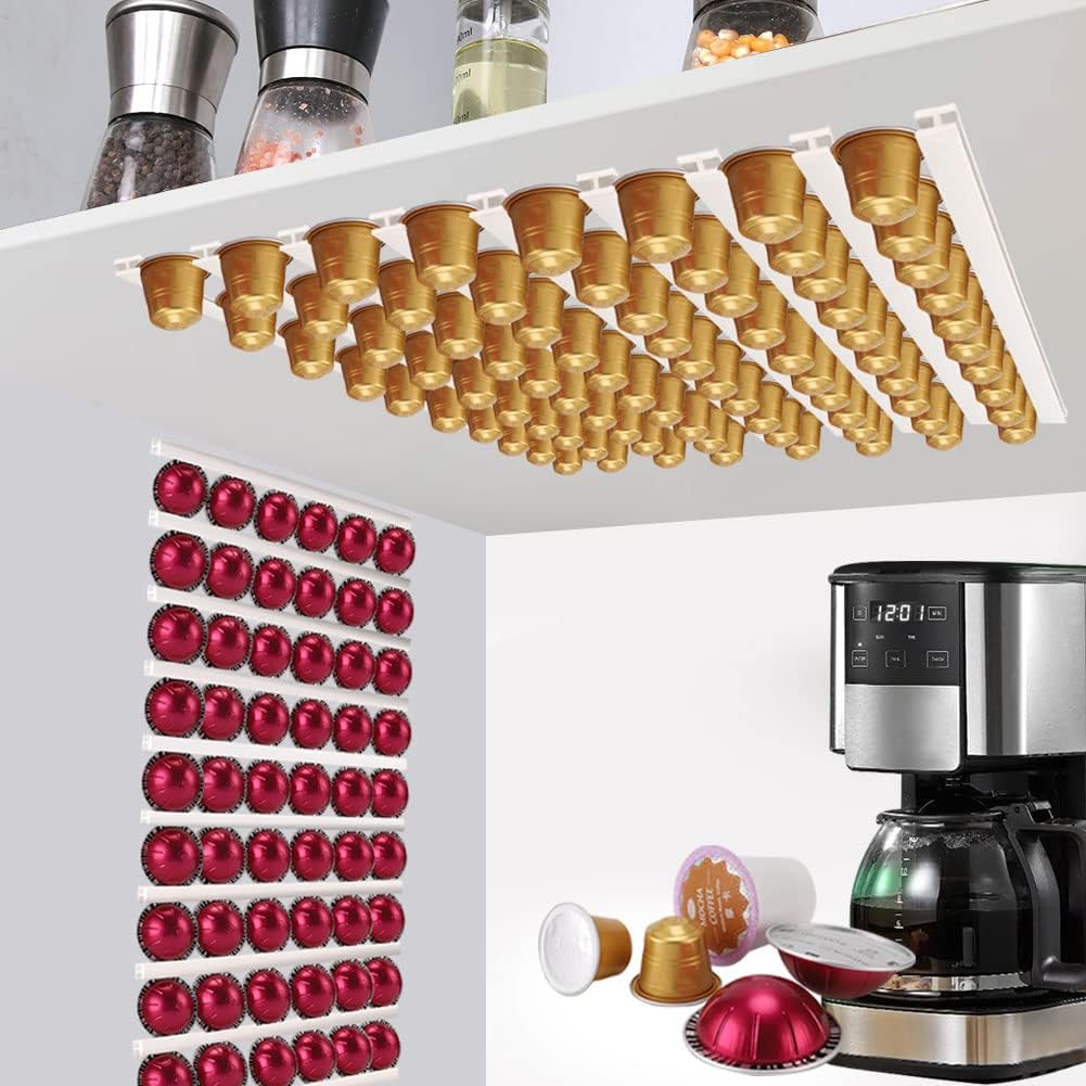 Coffee Pod Holder, K Cup Holders for counter, Coffee pods Storage/Organizer Strip,Coffee Pod Holder comes with Extra Adhesives, Vertically or Horizontally Mounted on Walls or Under Cabinets