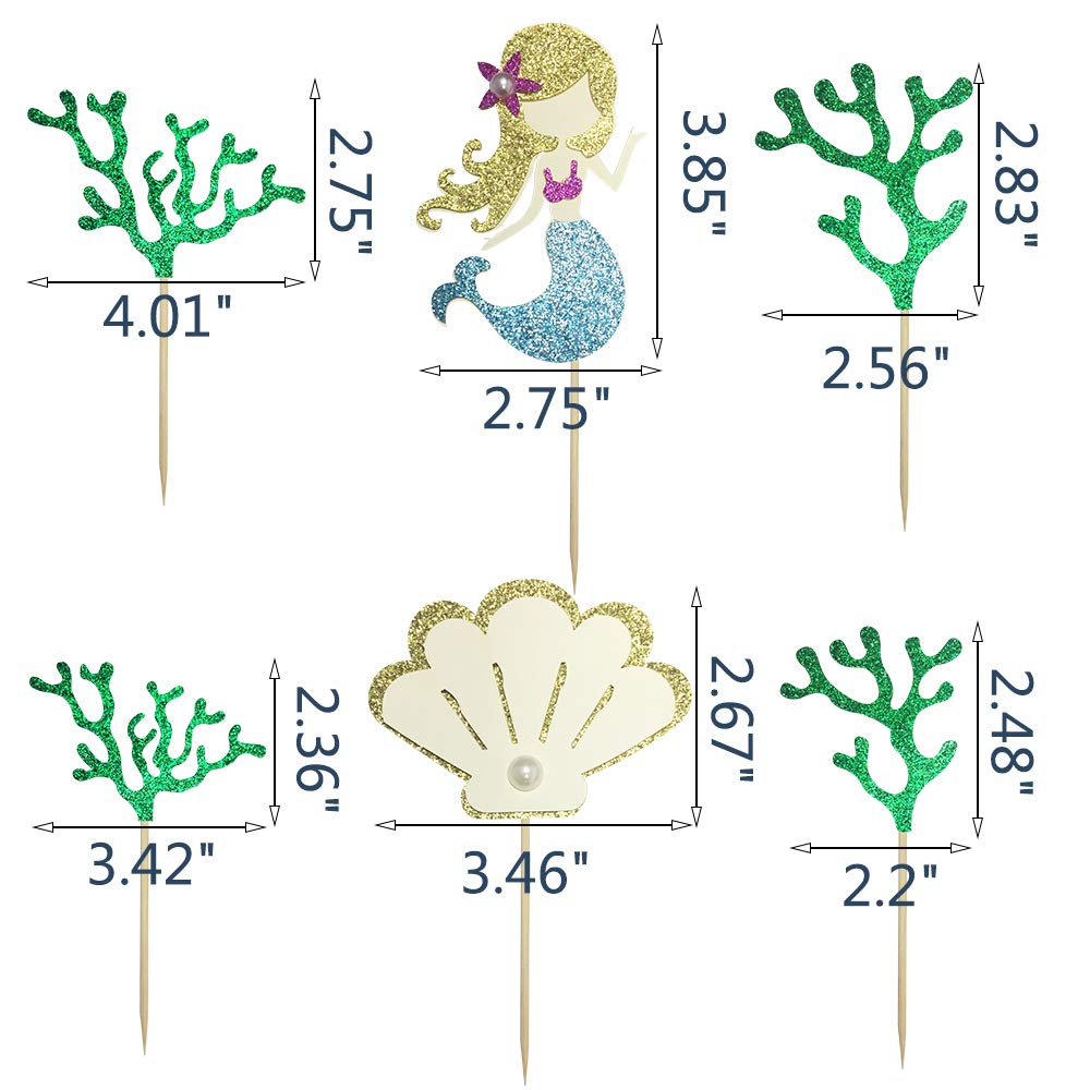 24 Pieces Mermaid Tail Cupcake Toppers Under The Sea Cake