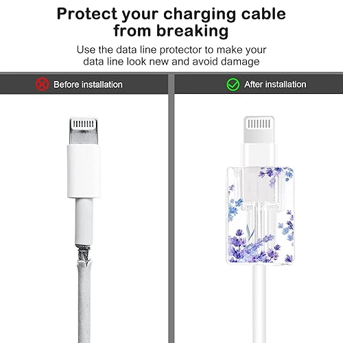 Miniatura 5 de Protector de cable floral de flores para cargador de iPhone, bonito patrón de flores de encaje de girasol lavanda, juego de 4 piezas de protector de
