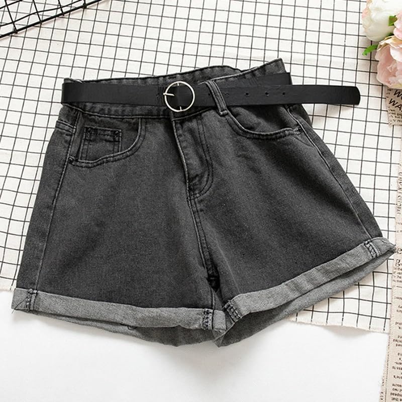 Pantalones cortos de mezclilla casuales para mujer, cintura alta, pantalones cortos de verano, gris oscuro, M