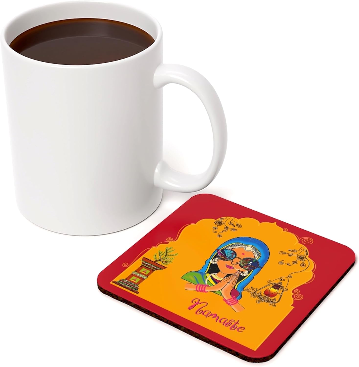Rajasthani Indian Coasters | Diwali Coaster Indian Set | Traditional Funky Folk Art Table Decor | Desi Housewarming & Festive Gift | 3.75" x 3.75"