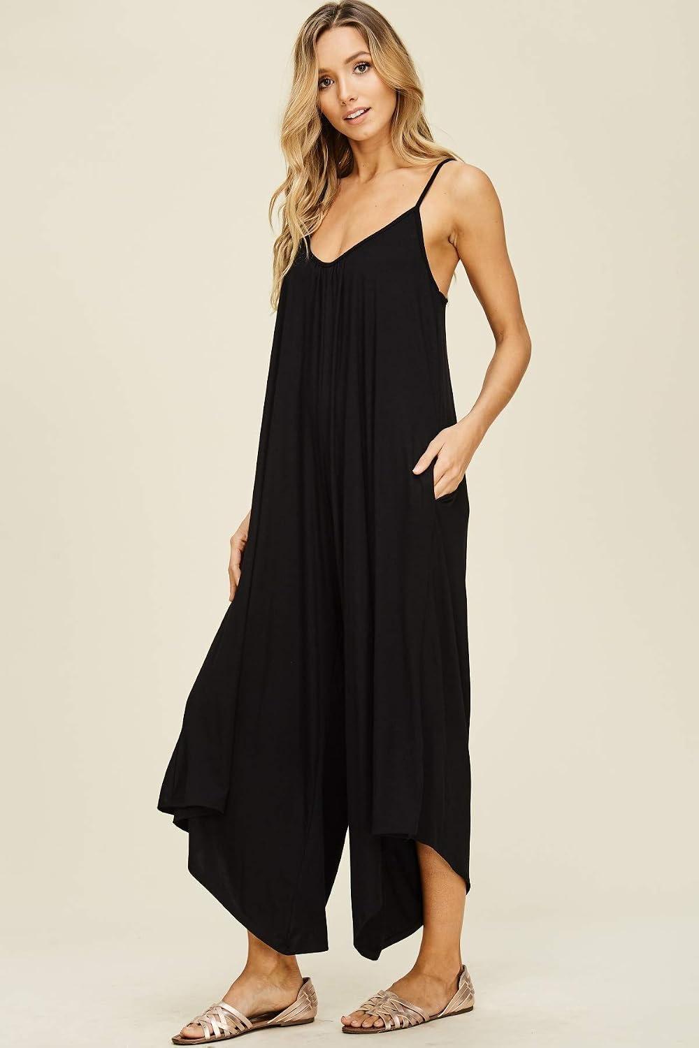 Annabelle Women's Comfy Spaghetti Strap Sleeveless Jumpsuits with Pockets