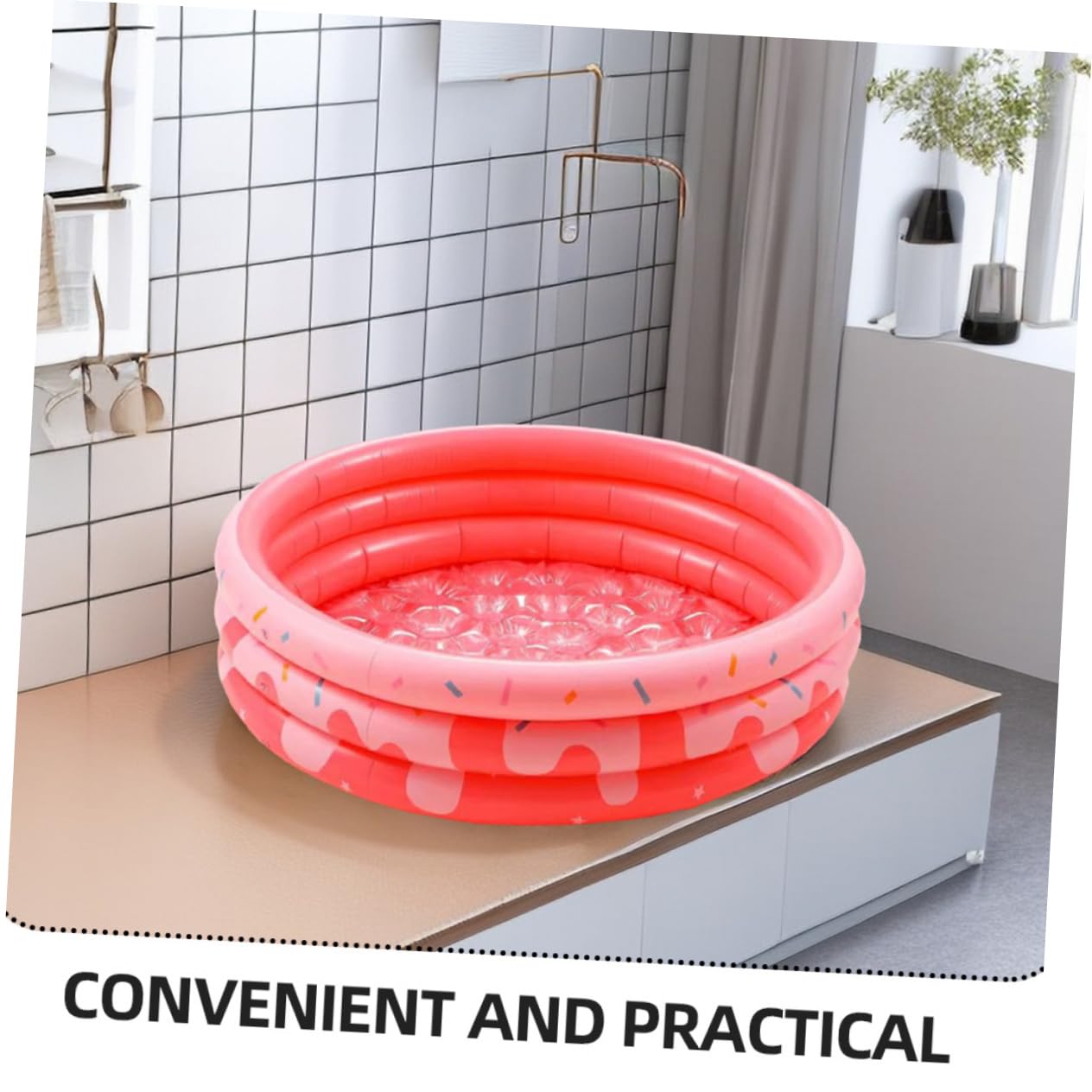 Pataugeoire Gonflable Ronde pour Garçon et Filles et Bébé, PVC Épais, Rose
