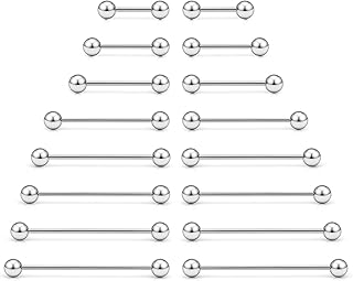 16PCS Mix Sizes Industrial Barbell Cartilage Earring Tongue Helix Nipple...