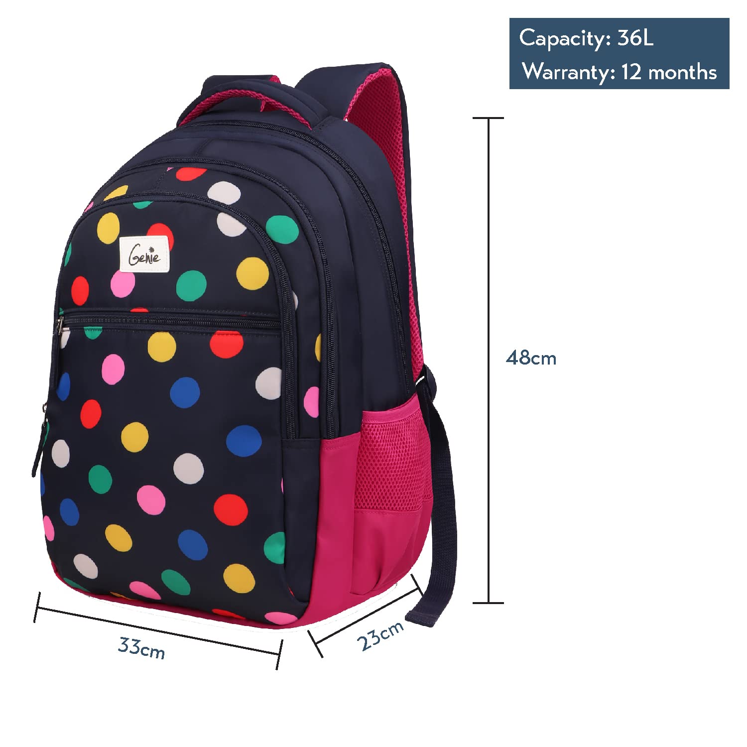 Genie Poppins Laptop Backpack for Girls (36L) | Premium Office, College & Travel Laptop Backpack | Multi-Compartment, Lightweight, Ergonomic Straps | Navy Blue 4