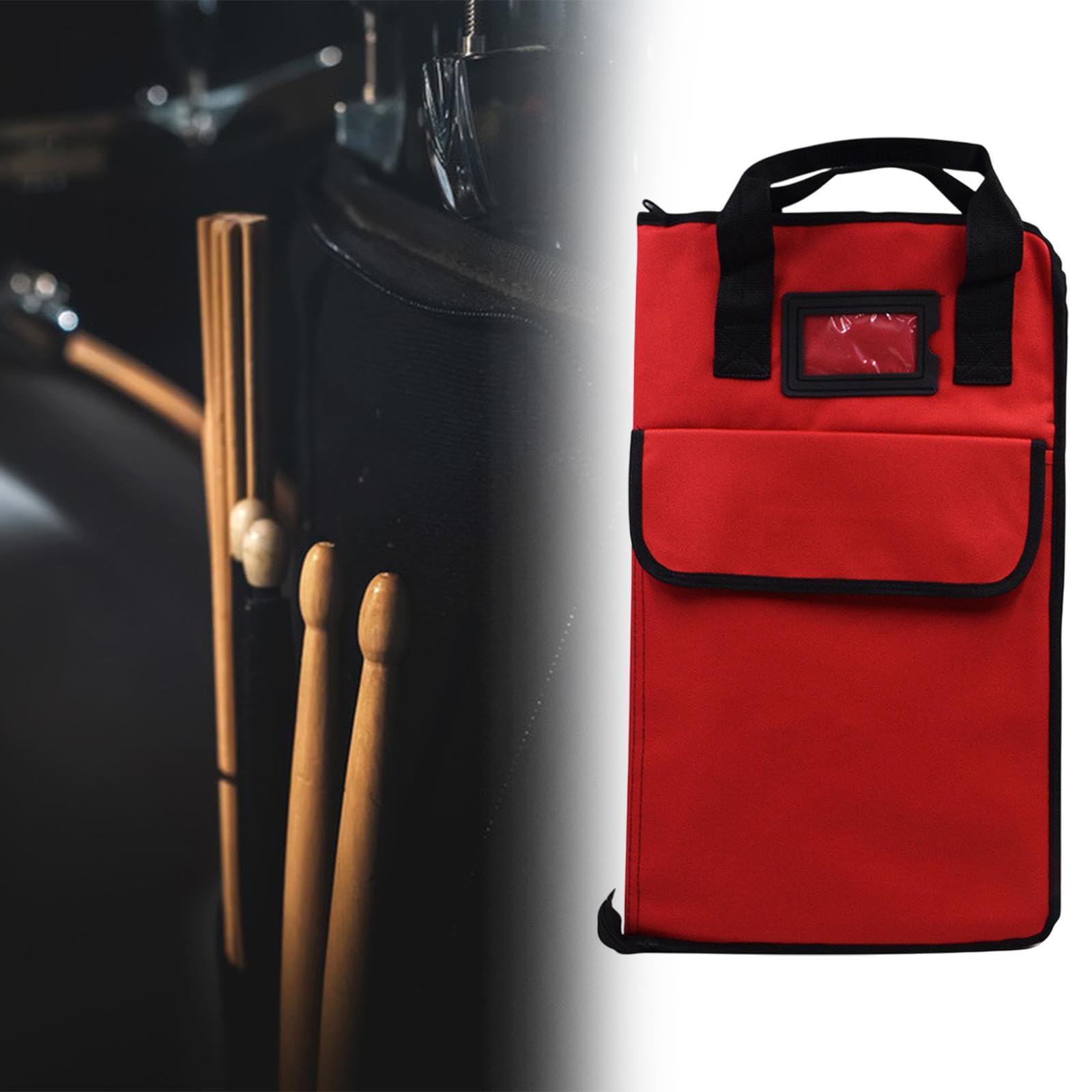 Colaxi Drum Stick Bag Drumstick Handbag Holder Heavy Duty Teens Hold 12 Pair Professional with Large Pockets Storage Bag Mallet Case, Red
