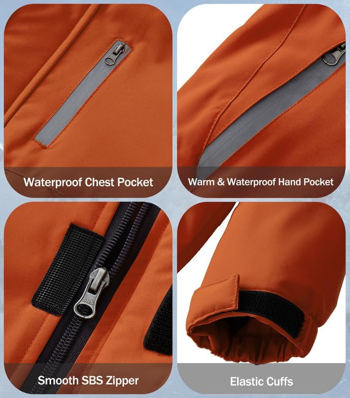 KVE Boys' Waterproof Ski Jacket Outdoor Recreation Thick Winter Coat Hooded Raincoats - Image 7