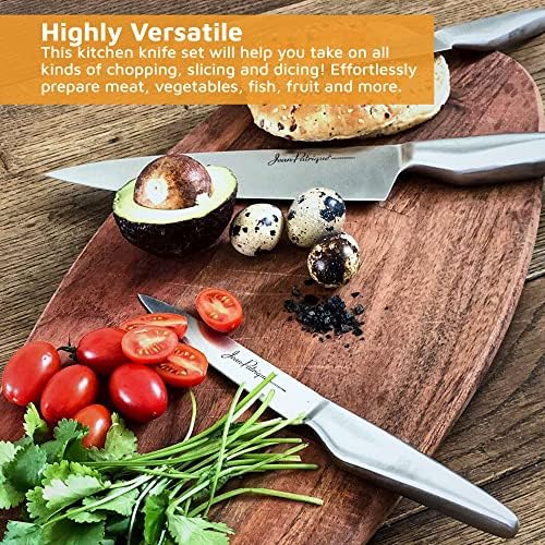 Kitchen Knives Set of 5 Razor-Sharp Professional Chef Knife Set Superior Stainless Steel with Comfortable Ergonomic Handles Kitchen Accessories Essentials - Chopping Cooking Set by Jean Patrique