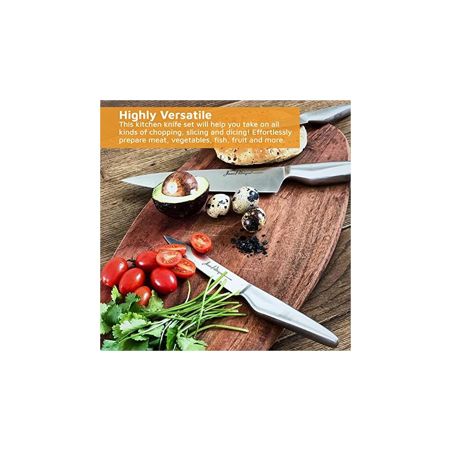 Jean-Patrique Chopaholic Kitchen Knife Set - 5 Knives Set for Kitchen - Stainless Steel Kitchen Knives with Carving Knife, Bread Knife, Chefs Knife, Utility Knife, Paring Knife Set