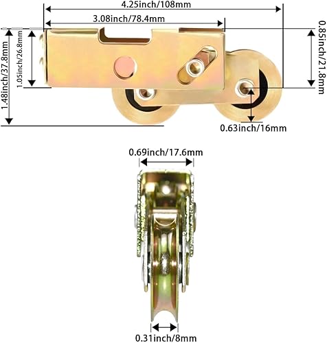 Miniatura 2 de HONSNKS - Conjunto de rodillos en tándem para puerta corredera, paquete de 2 rodillos de puerta corrediza de vidrio de 1-14 pulgadas, rodamiento de