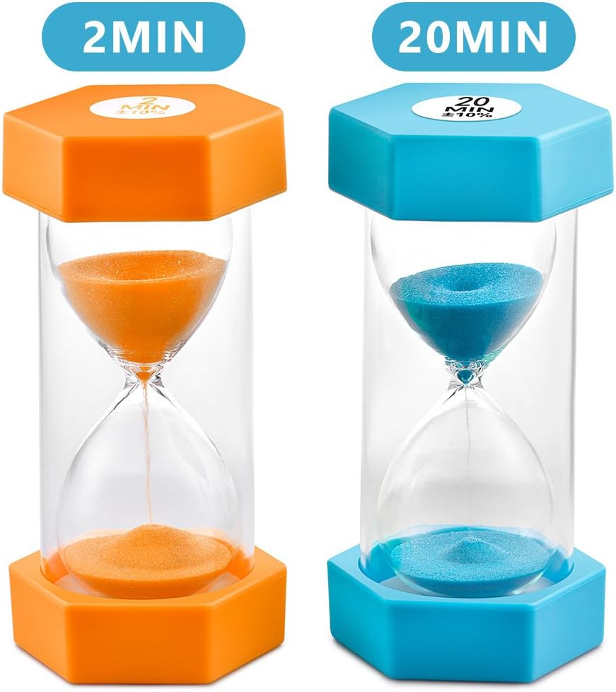 Sand Timer VAGREEZ Hourglass Sand Timer 2 Minutes 20 Minutes Timer Clock Toothbrush Timer for Kids Games Classroom Home Office Kitchen Use (Pack of 2)