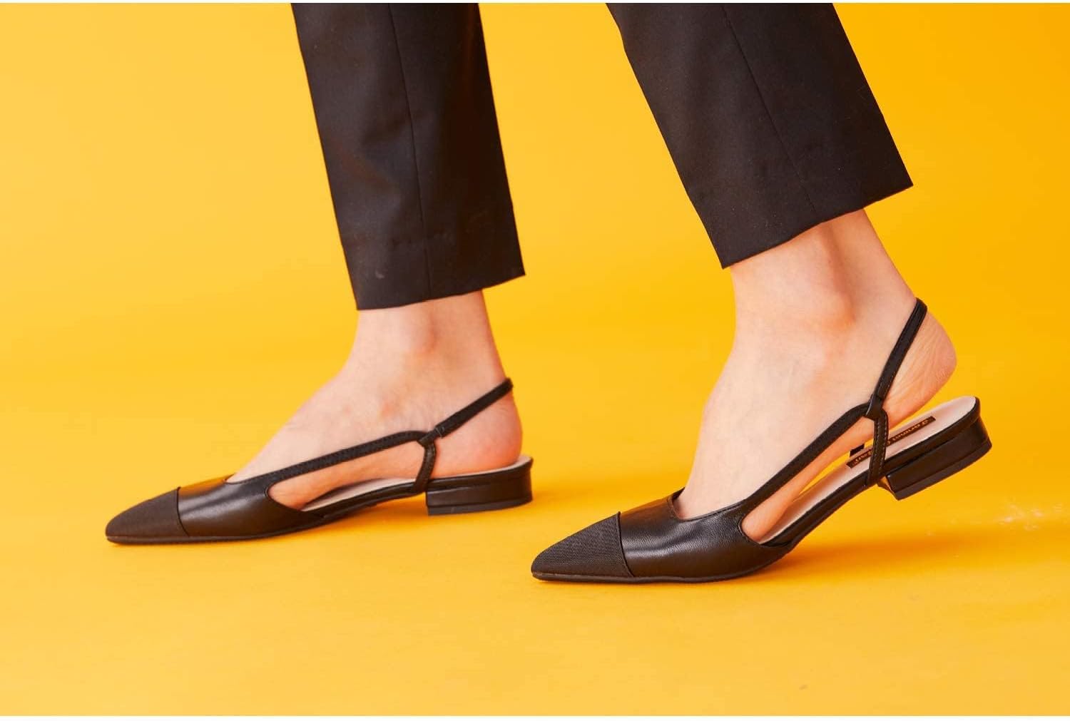 C.Paravano Women's Pointed Toe Slingback Flats | Comfort Heeled Sandals | Slip-On Flats | Perfect for Casual, Business, Party, Date (Size 6,Black Flat) - Image 2