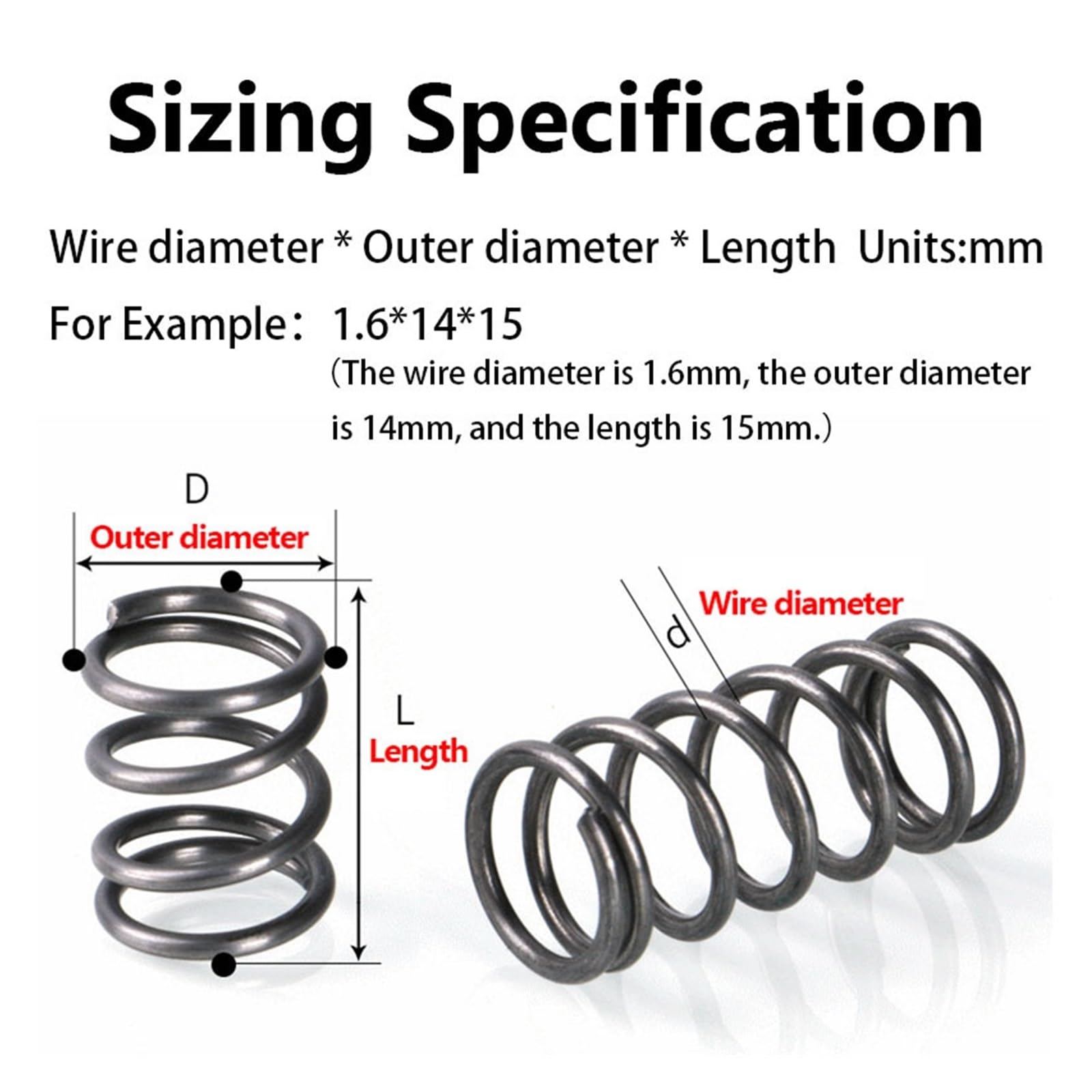 2 szt. Sprężyna ściśnięta, sprężyna talerza dociskowego, średnica drutu 2.0mm, średnica zewnętrzna 24mm(100mm (2Pcs))
