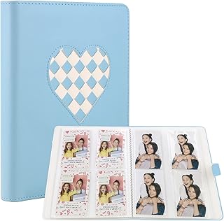 Phoebe - Álbum de fotos de tejido de corazón de poliuretano de 256 bolsillos para Fujifilm Instax 11 Mini 9 Mini 8 Mini Li] lay flim y Zip Instant Printer 2 x 3 pulgadas foto (azul)