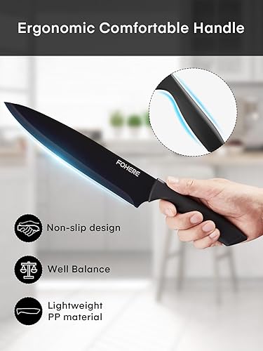 Miniatura 6 de FOHERE - Juego de cuchillos para cocina con bloque, juego de 14 cuchillos de cocina con bloque autoafilable, juego de cuchillos de acero inoxidable