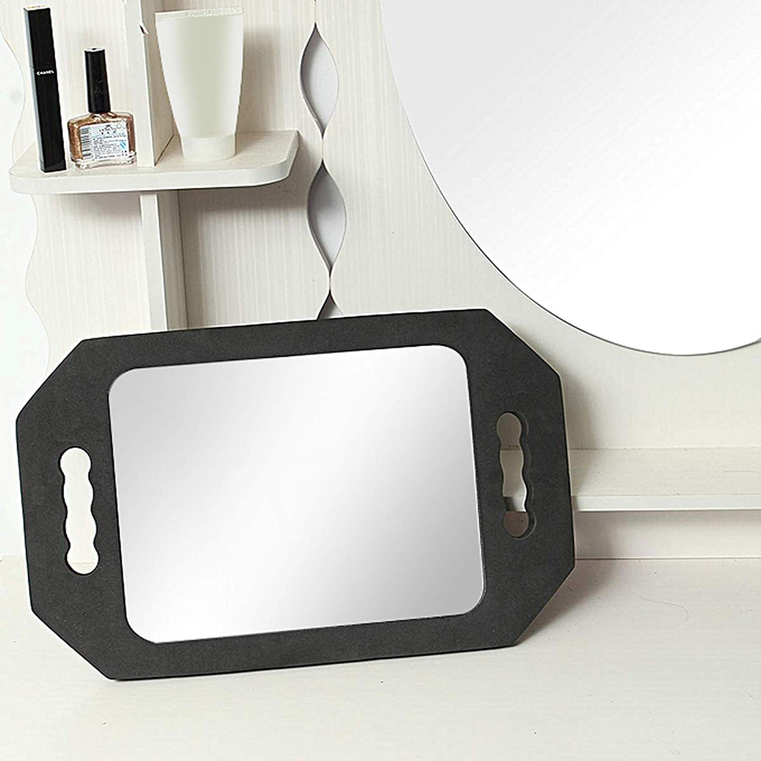 Specchio Portatile Professionale per Salone Parrucchiere e Barbiere, 40,5×26cm - Nero Leggero Specchio Gommapiuma