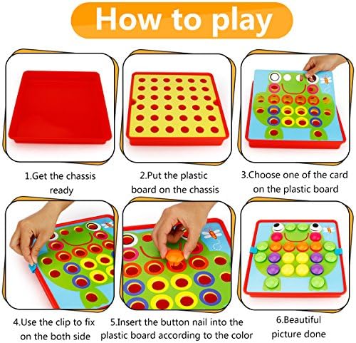 JoyGrow Button Art Toys Color Matching Mosaic Pegboard for Kids,2-in-1 Color Geometry Shape Cognition Skill Early Learning Educational Toys for Boys and Girls 72 PCS Buttons and 24 templates 3 61HaKVukSlL. AC