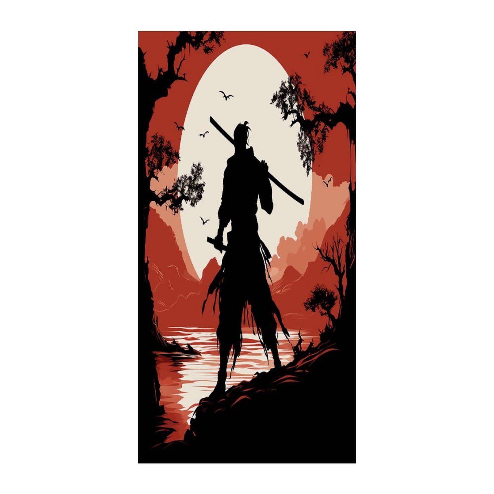 Khauerbc Style Samurai Blackout Curtains For Light Filtering Doorway Curtains .Room Divider Curtain As Sliding Door/Closet/Patio。French Door Curtain 70 * 35.4 Inch For Home Decors.