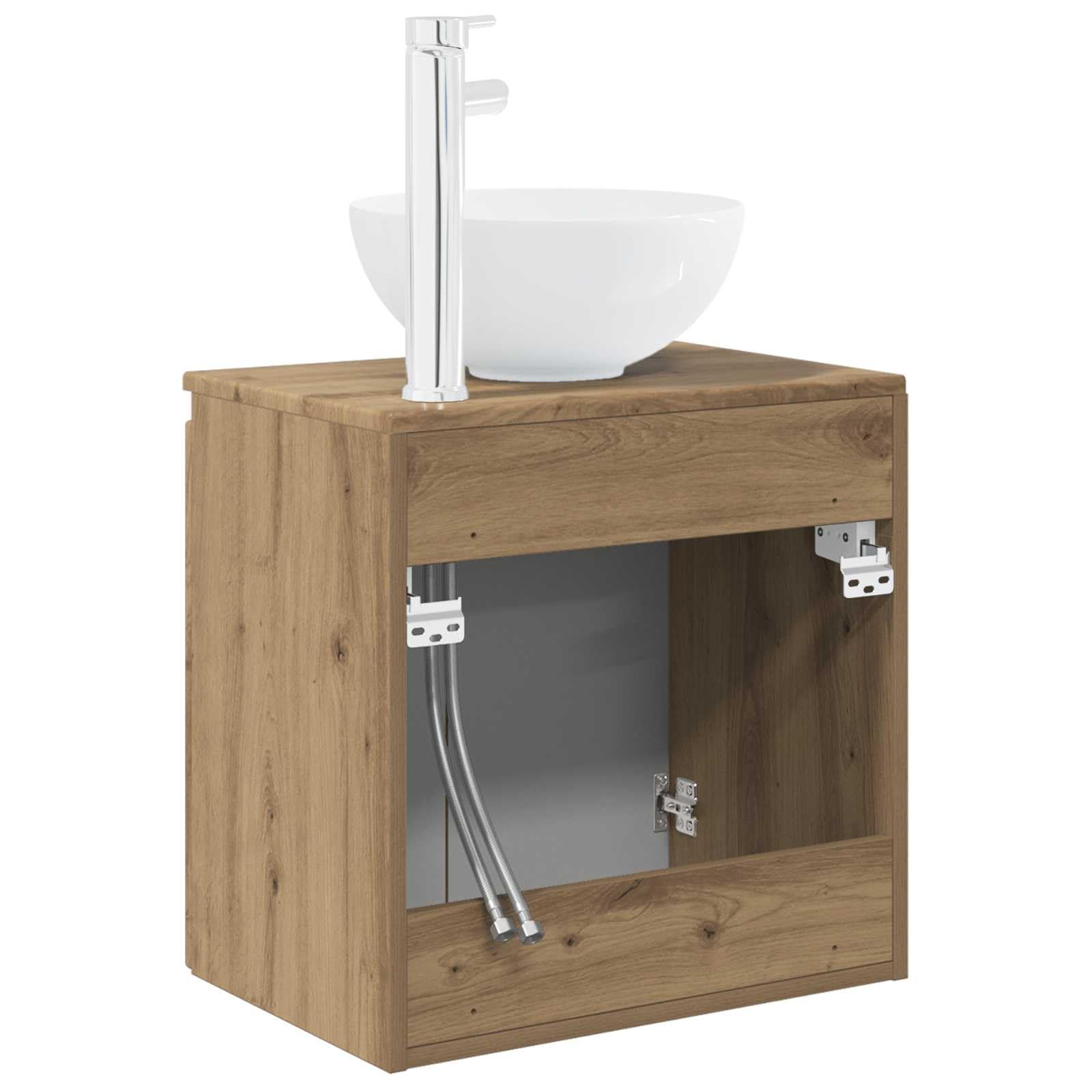 Lavabo da parete in rovere Artisan con lavandino, 49,5 x 41 x 64,5 cm, mobile da bagno in legno con vano portaoggetti e facile montaggio, per ospiti WC e bagno