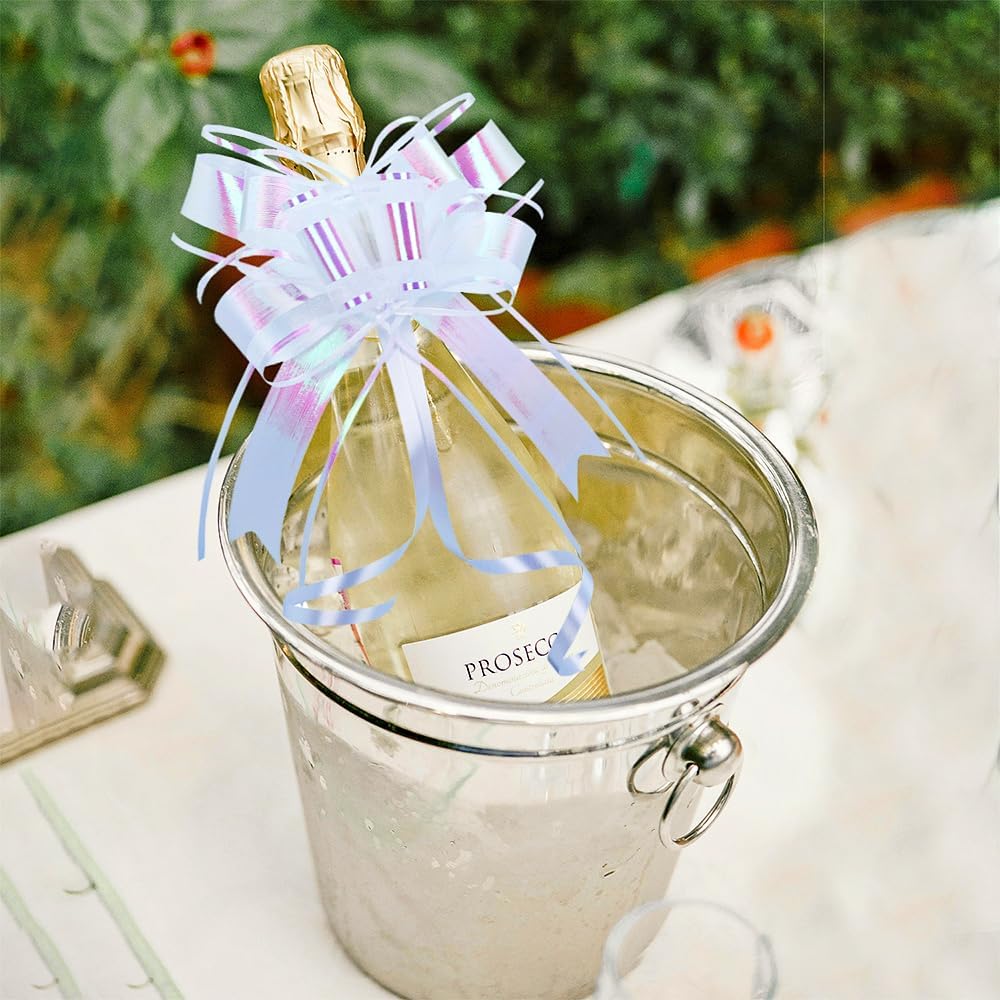 Pull Bows for Gift Wrapping, Large Iridescent White Gifts Bow for Presents Package, Baskets, Christmas, Wedding, and Party Decor(6 inches, 10 PCS) - Image 3