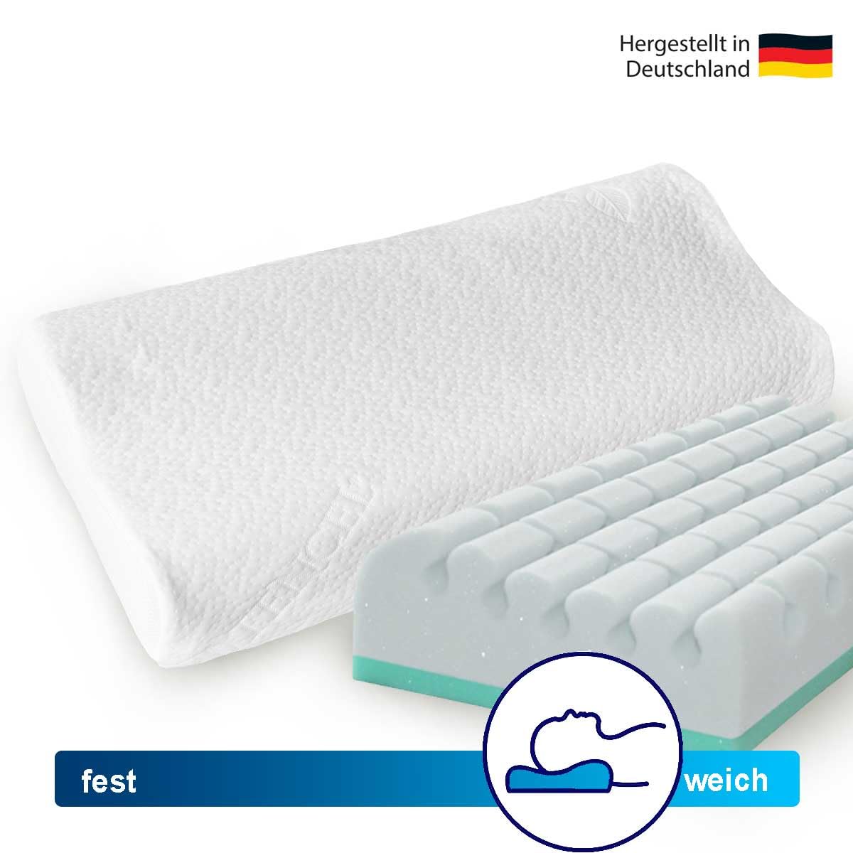 Cuscino cervicale ortopedico in memory foam, profilo cubico, altezza regolabile con strato rimovibile