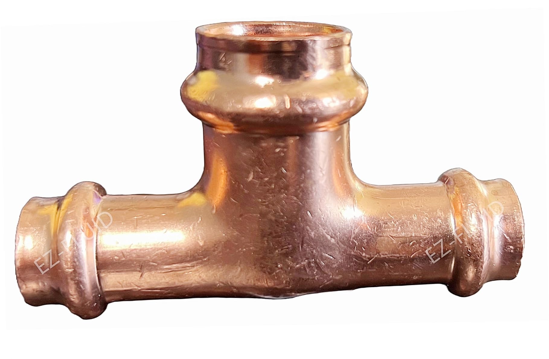 Ez-Fluid Copper (1Pc) 3/4" X 3/4" X 1" Press Reducing Tee Fitting,Bullhead Heavy Duty Lf Pressure Press 3 Way Reducer Tee Fittings W/Propress Press Pipe Plumbing Connection