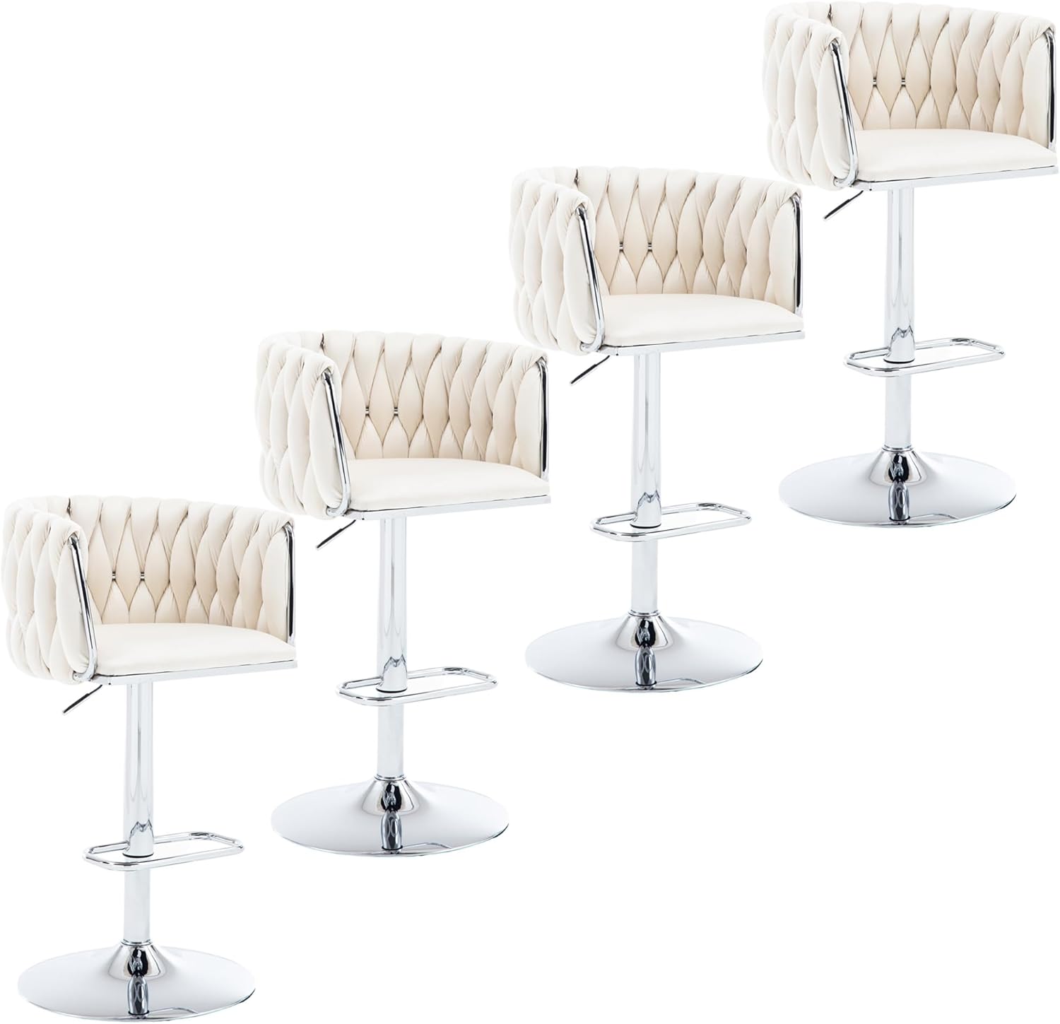 Velvet Swivel Bar Stools Set of 2, Counter Height Adjustable Swivel Barstools with Footrest Chrome Base, Modern Upholstered Bar Chairs for Kitchen Island, Bar Pub (Beige)
