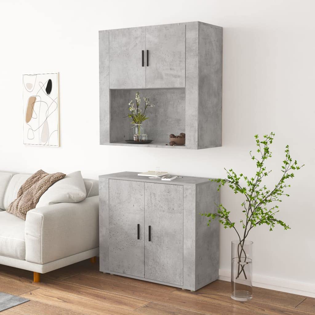 Szara szafka betonowa, materiał drewnopochodny, 80 x 33 x 70 cm, z mocowaniem na ścianie, do salonu, korytarza, jadalni, komody, szafy, Credenza