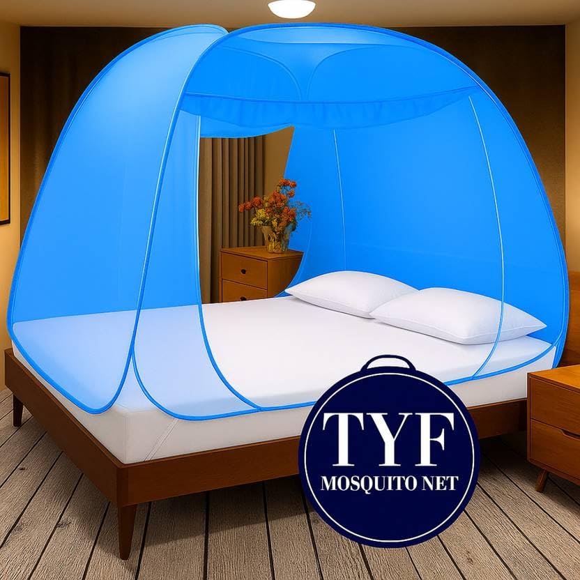 Image of TYF Mosquito Net for Bed Made with Polyester Material | Foldable Mesh Design | Lightweight and Portable Structure | Easy to Use Royal Blue (6.15 Feet X 6.15 Feet) Double Bed