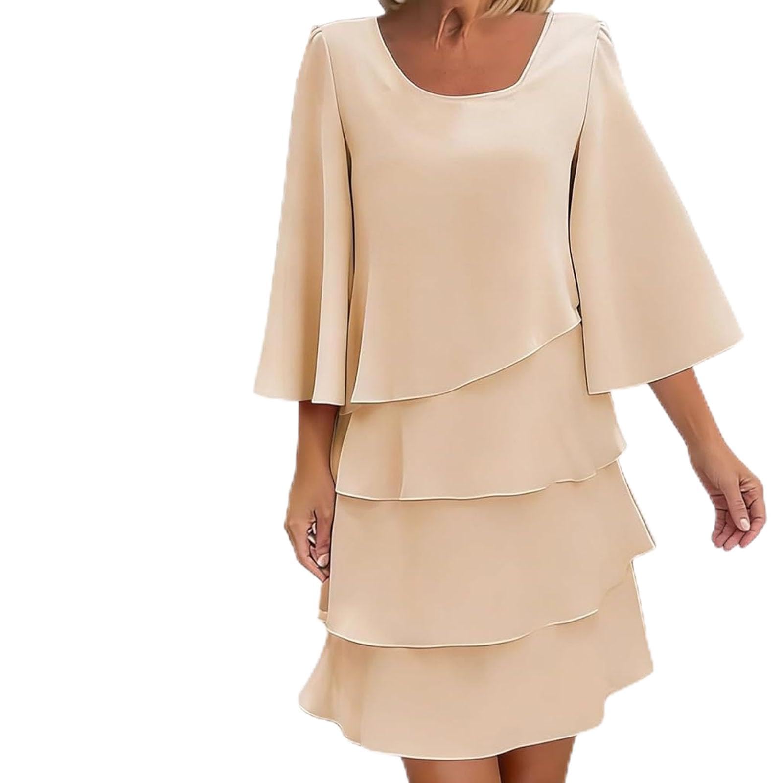 Générique Robe Élégante À Manches Volantées Superposées pour Femme, Un Style Naturel pour Toutes Les Occasions, Robes Amples À Encolure Dégagée, Robe Élégante