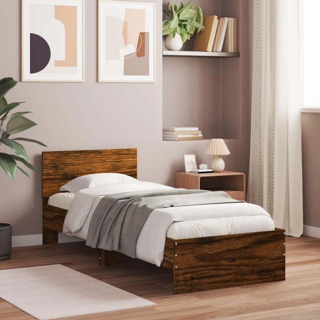 VidaXL Bedframe Bewerkt Hout Sonoma Eikenkleurig 100x200 cm, Boxspring, Bedbodem, Slaapkamermeubel, Twijfelaar Eenpersoonsbed
