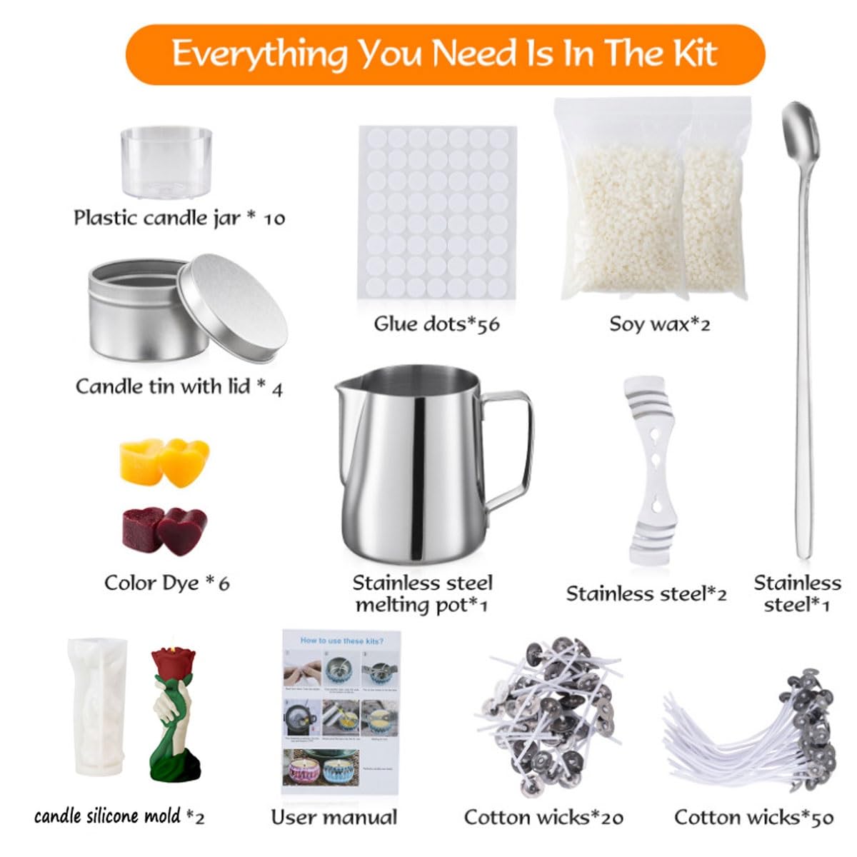 LCPKUTTR Art Candle Making Kit, DIY Candle Making Supplies,Complete Candle Making Kits for Adults with Soy Wax, 6 Colours Candle Dye, Candle Wicks, Tins, Melting Pot and More THD-1210