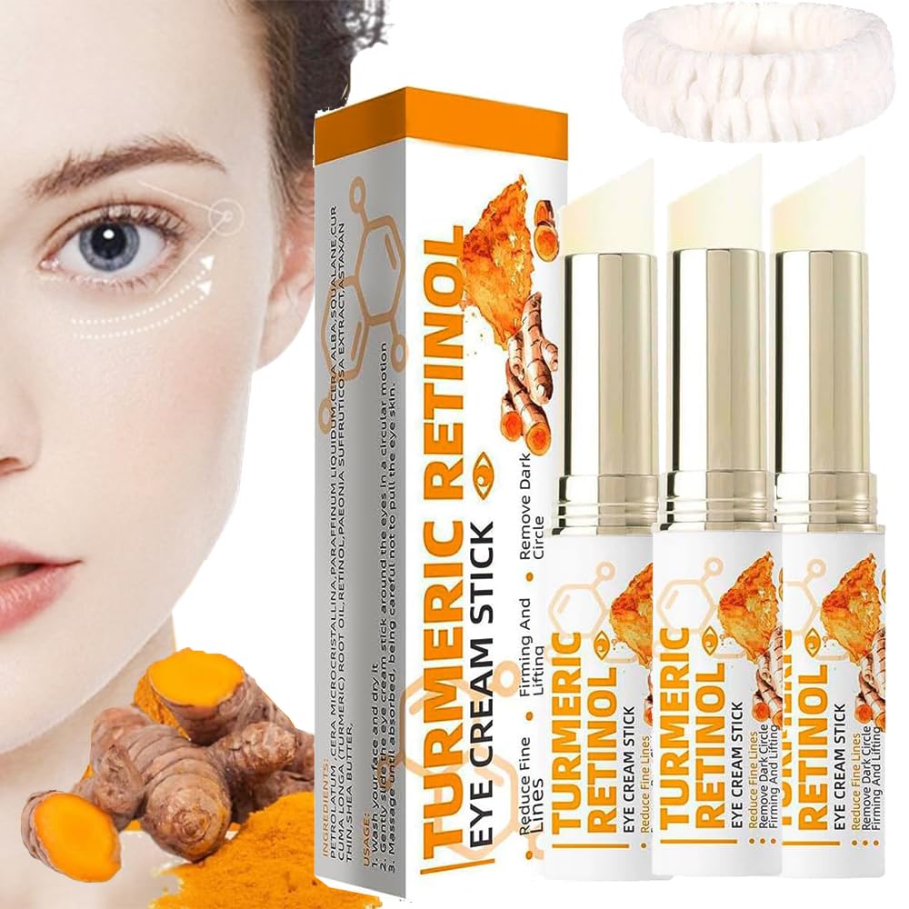Under Eye Bags, Turmeric Retinol Eye Cream Stick, Eye Cream For Puffiness and Bags Under Eyes, Anti Aging (3PCS)