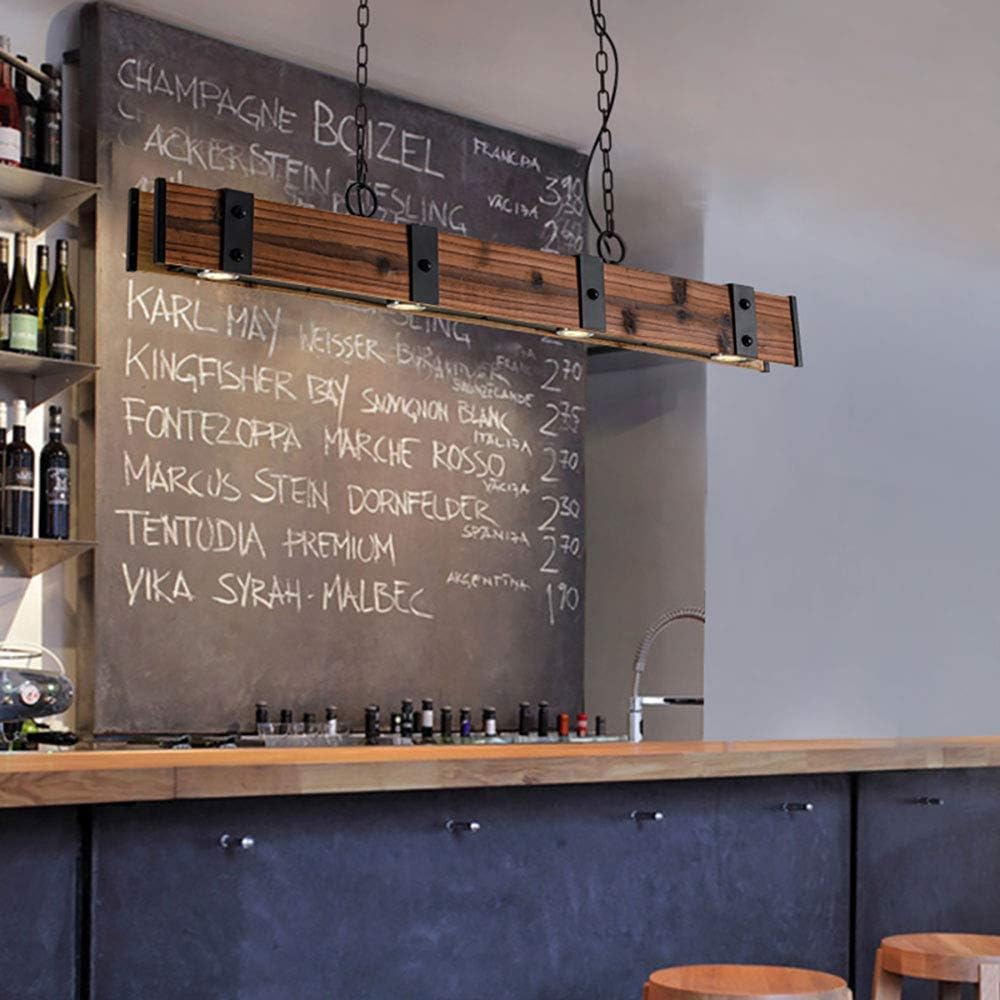 Hottest Sale KunMai Industrial Loft Style 4-Light LED Linear Rust/Black Wood & Metal Island Pendant Light (Rust)