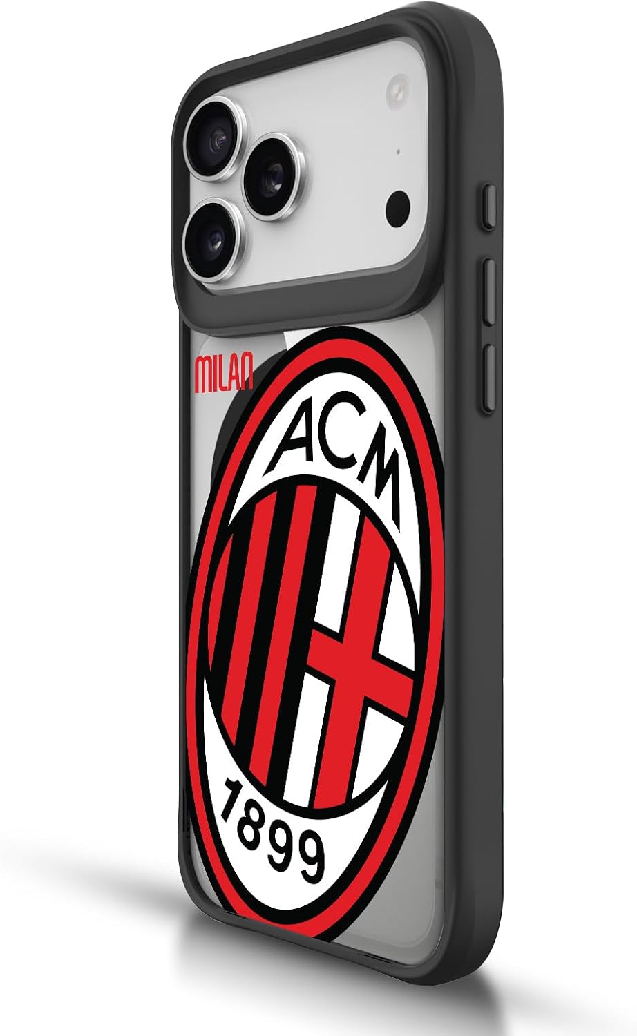 Head Case Designs Officially Licensed AC Milan Crest Oversized Logo Icon Black Shockproof Bumper Case [Military Grade Protection] Compatible with and Compatible with MagSafe Apple iPhone 16 Pro Max