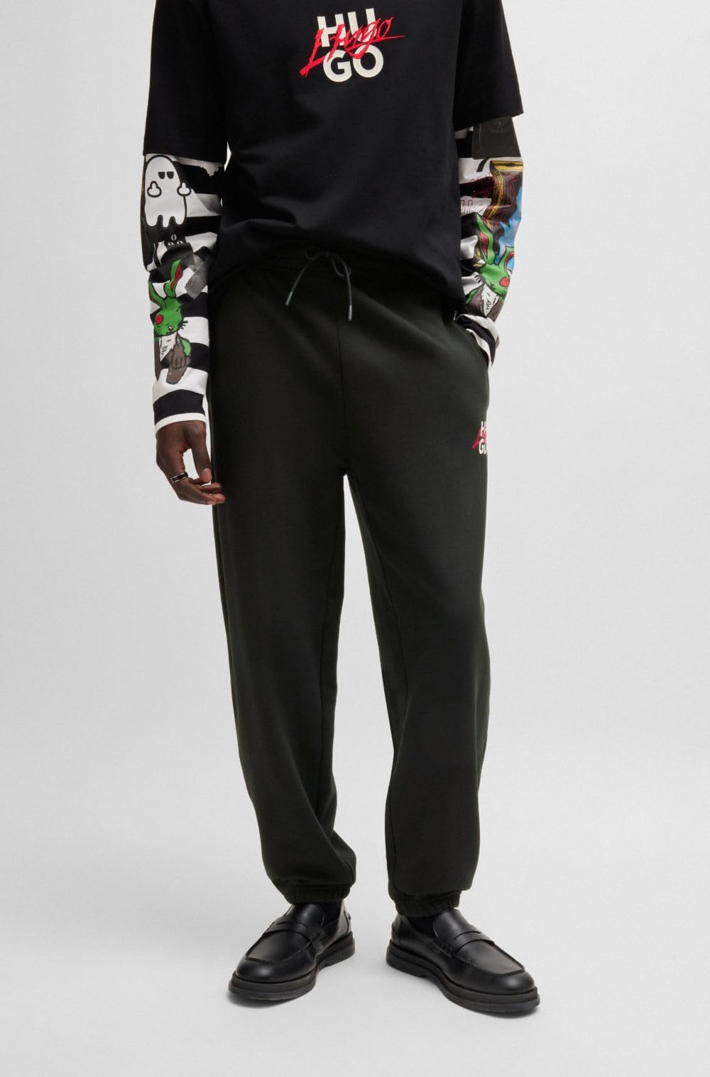 HUGO Pantalones de chándal Dlogopante con doble logotipo para hombre en rizo de algodón
