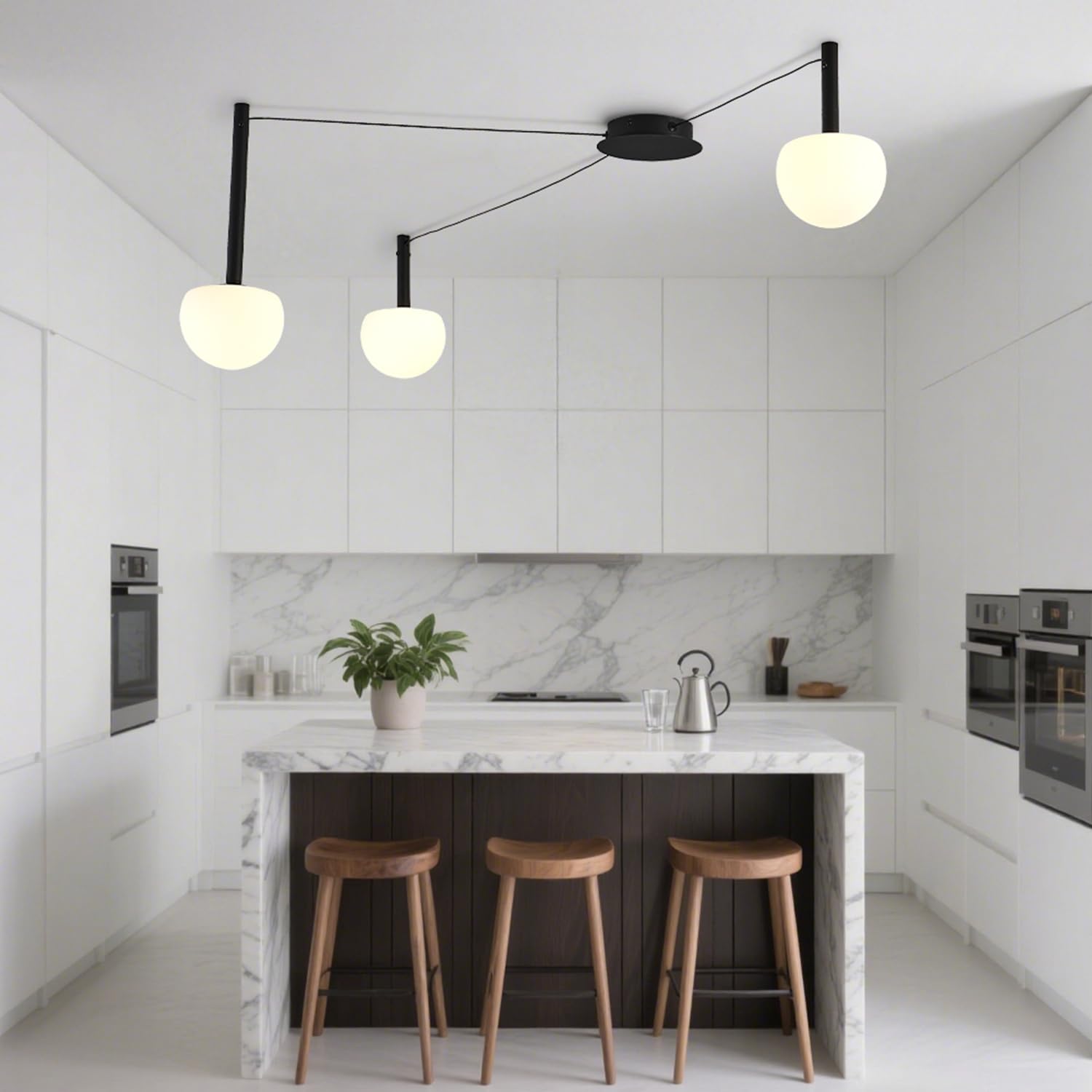 3-light black glass semi embedded ceiling light suitable for living rooms, bedrooms, corridors, dining rooms, dining rooms, bubble ball ceiling light 