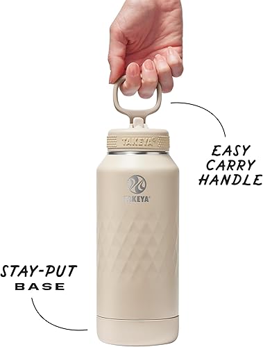 Miniatura 3 de Takeya Botella de agua deportiva de acero inoxidable con triple aislamiento, tapa con popote, a prueba de fugas, resistente al sudor, sin BPA,