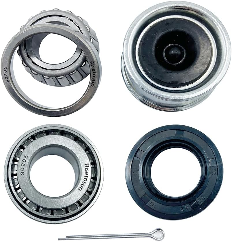 30205 Trailer Wheel Hub Kit,25mm Bearings and Seal TC 30x52x10mm,Include Dust Cover and Cotter Pin,(4-Sets)