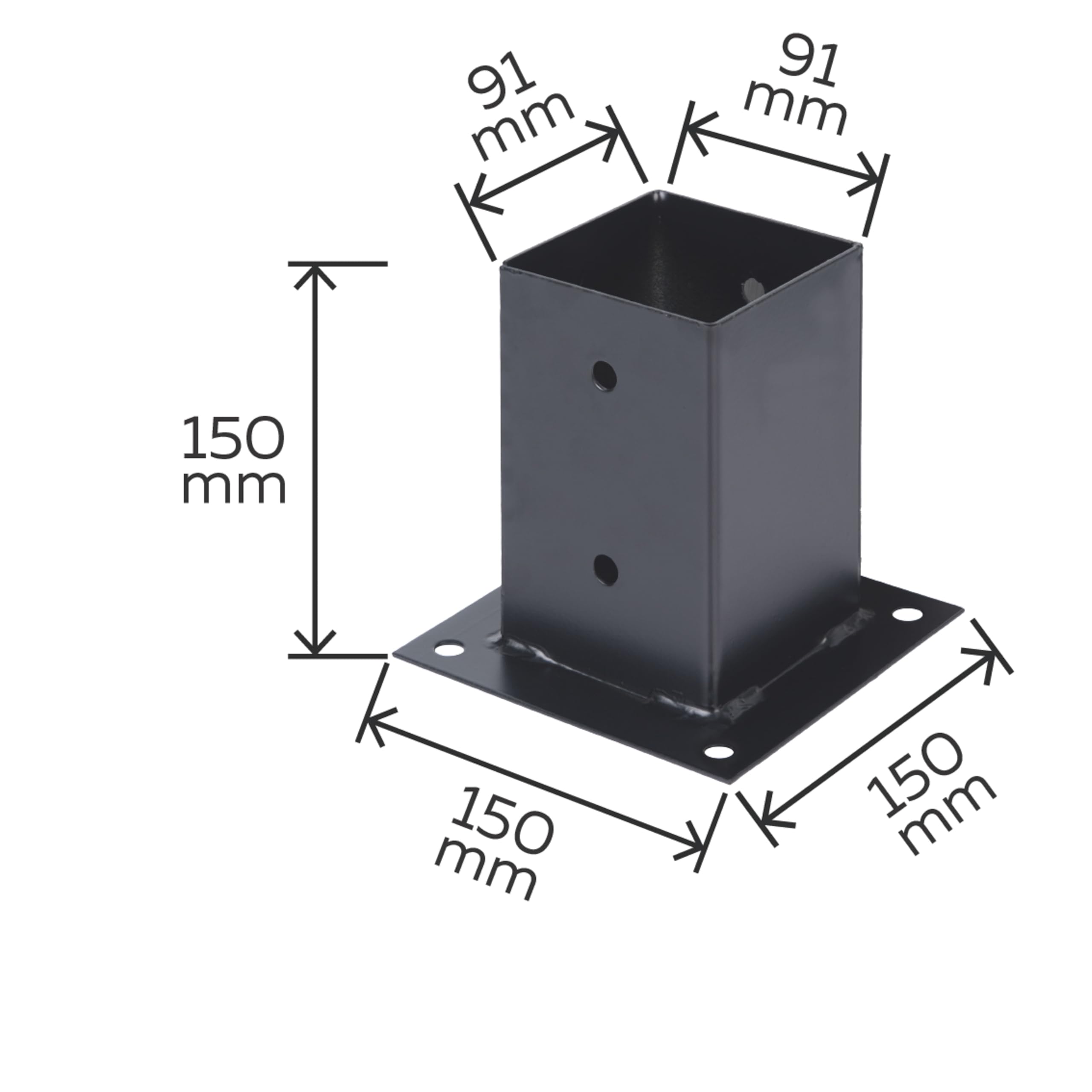 Alberts Aufschraubhülsen Set - 8 Stück 91x91mm Schwarz Verzinkt