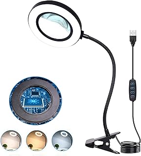 6X Desk Gooseneck Magnifier Lamp with Metal Clamp, Extra Large 4.1 Inch Lens 72 LED Lights 3 Color Modes USB Powered Magnifying Glass Lamp, Great for Circuit Boards, Crafts, Workbench, Artwork