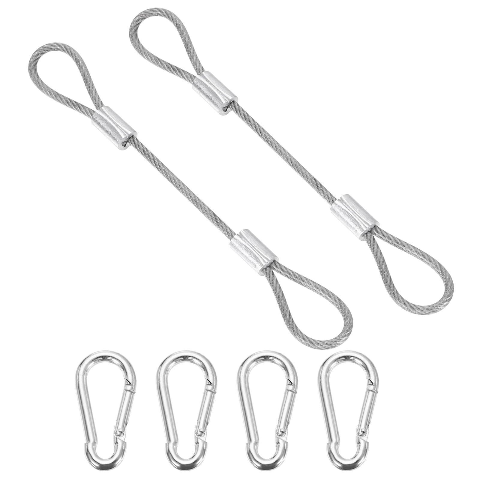 PATIKIL 4 Inch Safety Cable Lock, 2 Pcs 304 Stainless Steel Security Wire Ropes Double Loop Anti-Theft Safety with 4 Spring Buckles for Bicycles Luggage Stage Lighting, Clear