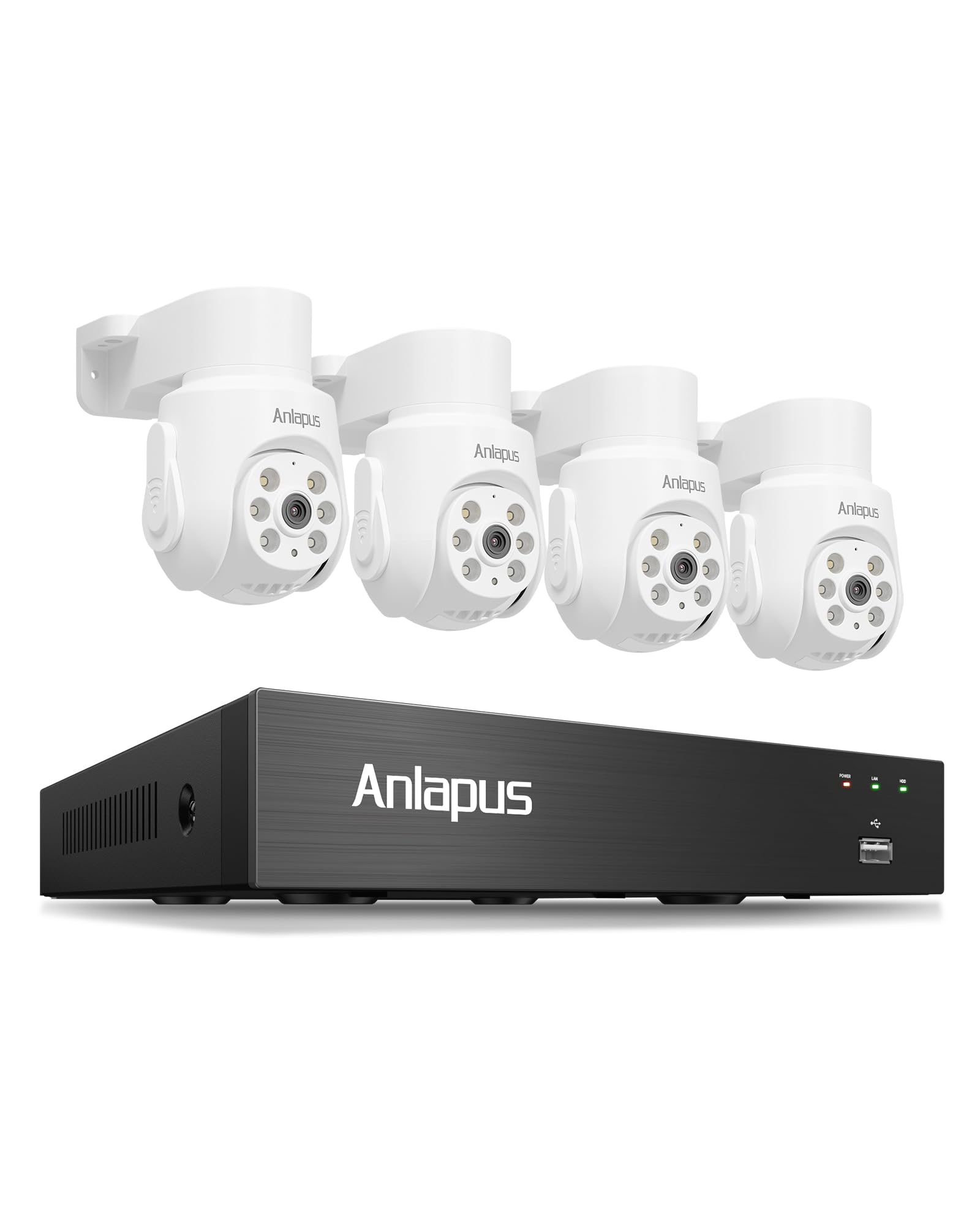 Anlapus 2MP PTZ Kit Caméra Surveillance avec Fil Extérieure DVR 8CH en 5MP | Détection Humain/Véhicule, Caméra Sécurité Rotation 360°, Enregistrement 24/7, Alerte Instantanée via APP gratuite