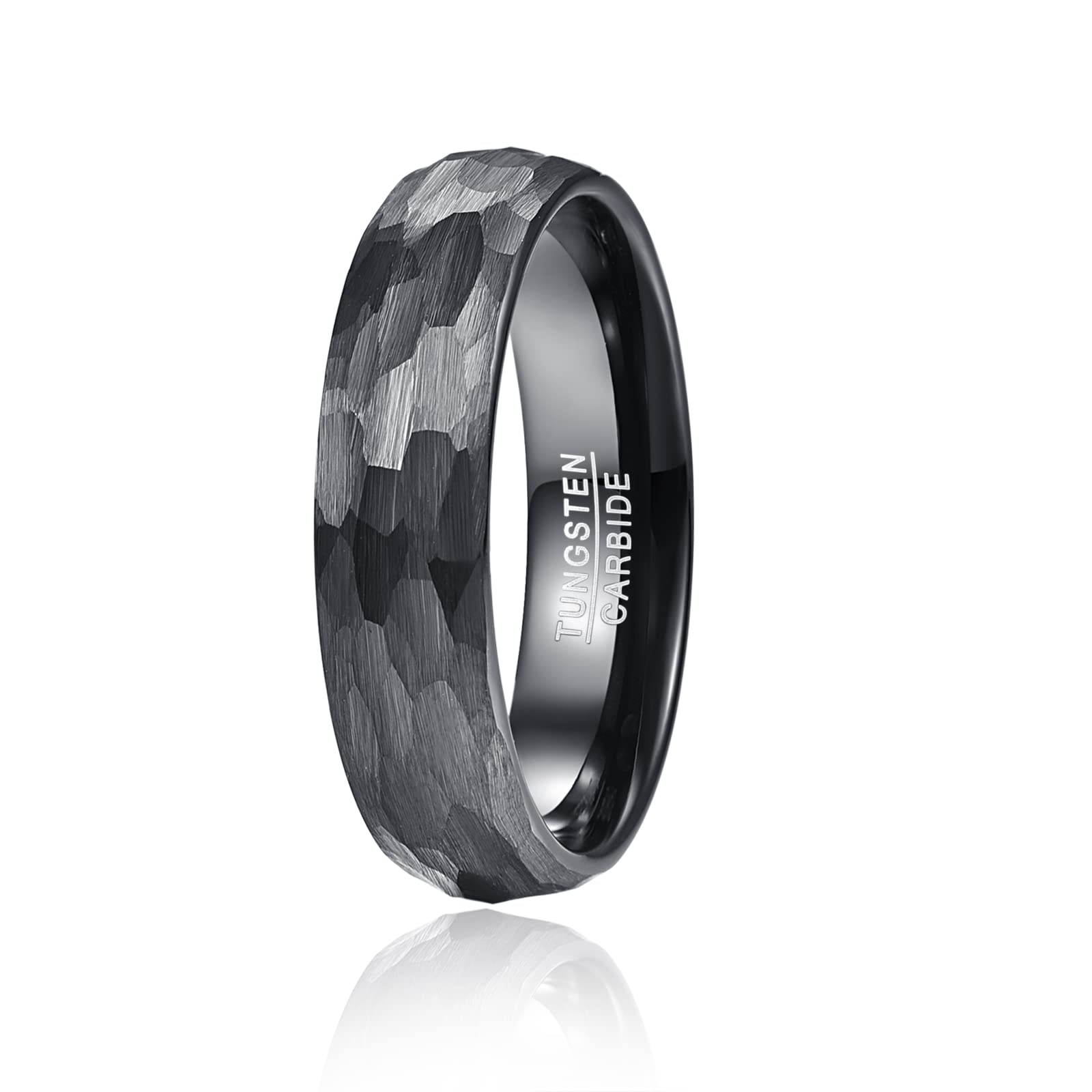 VakkiAnillo martillado negro de tungsteno para hombre, anillo de carburo de tungsteno, negro, para hombre, negro cepillado, 4/6/8 mm, talla 49 a 70 (15,6 – 22,3)