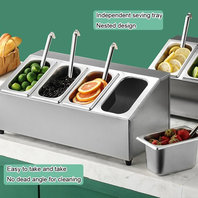 Stazione superiore per pizza in acciaio inossidabile, set di portaspezie commerciale, contenitori per spezie con coperchio per preparare ingredienti topping, argento-B-36 x 42,5 x 23,5 cm
