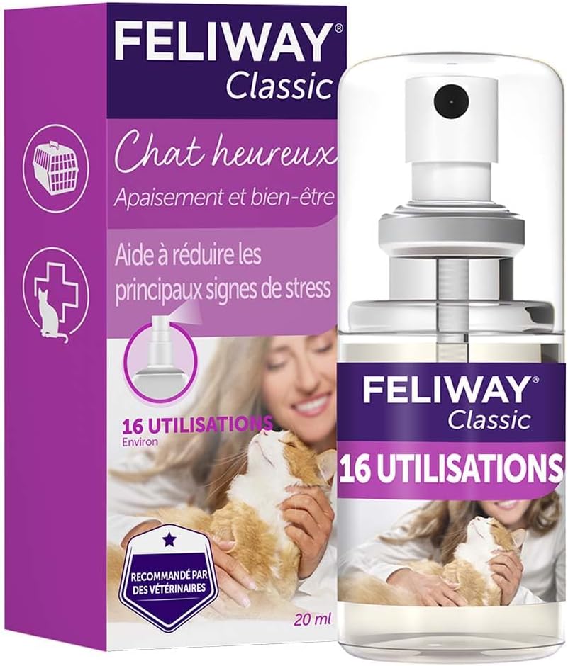 FELIWAY Classic Cat Calming Odourless Spray, 20ml - Comforts Cats at Home and On the Go and Reduces Stress During Travel, Veterinary Recommended, Drug-free, Clinically Proven