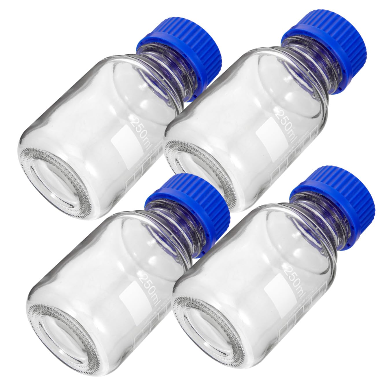 Glasflaschen Blaue Kappen 250ml 4 Stück mit Schraubverschluss Wiederverwendbare Reagenzflaschen für Labor und Klassenzimmer